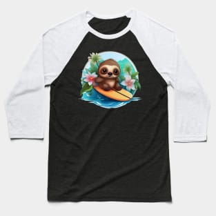 Surfing Baby Sloth Baseball T-Shirt